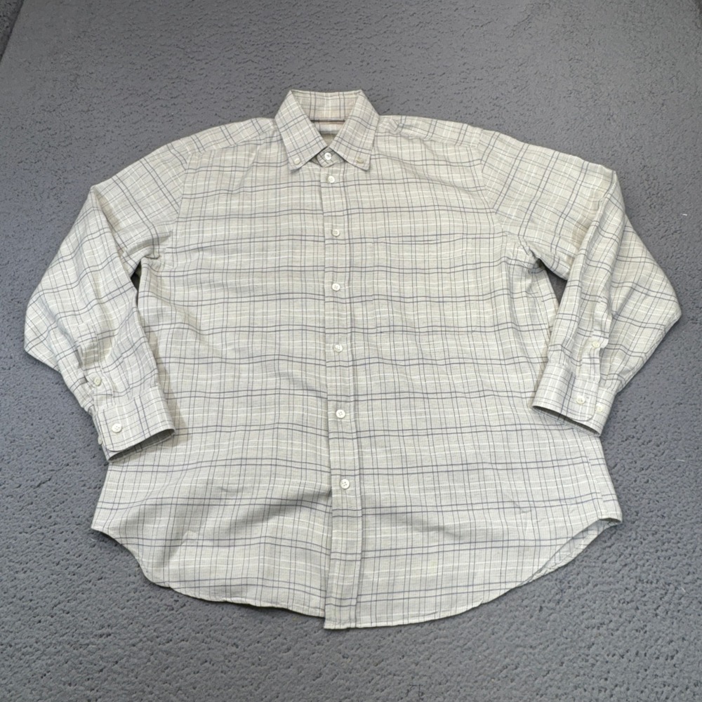 Brioni Sport Button Down Mens Medium Tan Plaid Made in Italy Cotton Preppy